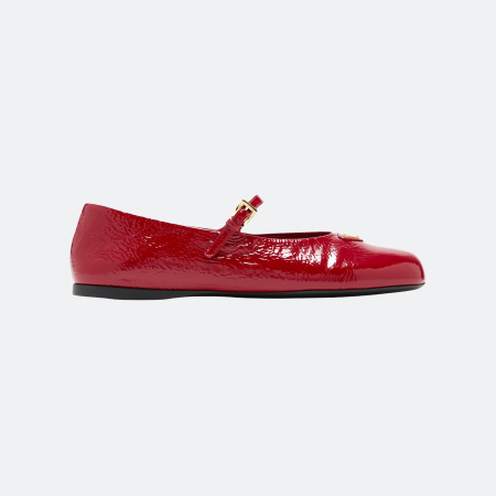 Prada Vernice Patent Leather Mary Jane Ballerinas – Scarlet Red