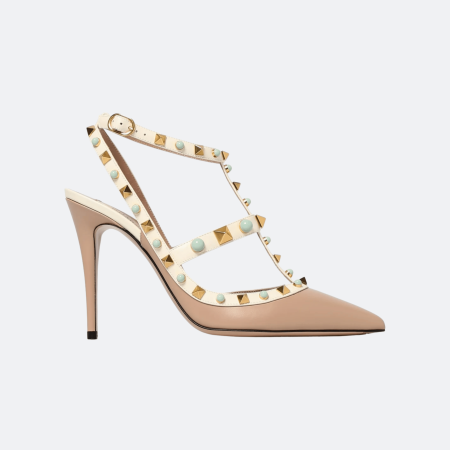 Valentino Garavani Rockstud Rolling Calfskin Pump – Poudre/Light Ivory