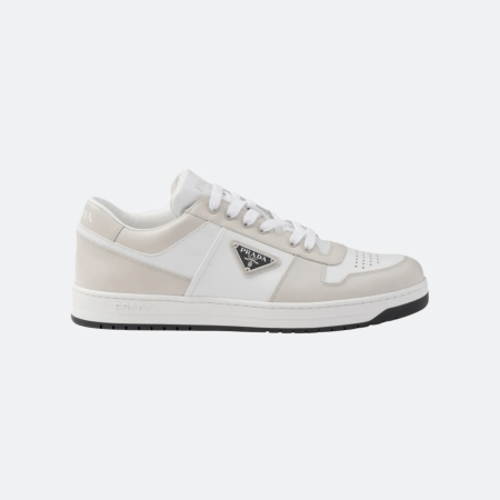 Prada Downtown White-Dusty Grey Leather Sneakers for Women