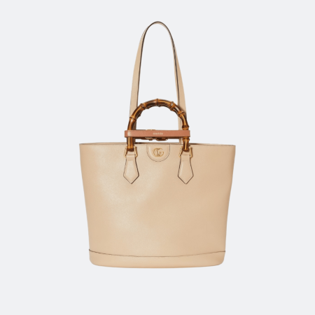 Gucci Diana Medium Leather Tote Bag with Bamboo Handles - Beige