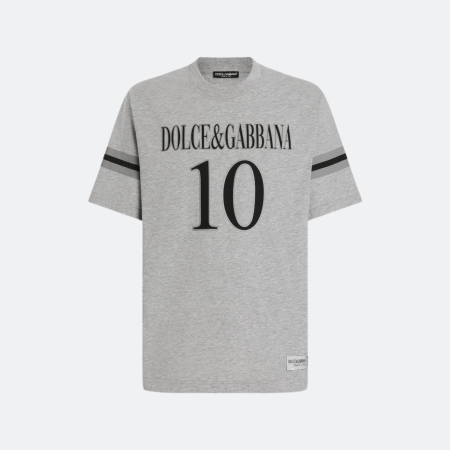 Dolce & Gabbana Logo & “10” Cotton T-Shirt – Grey Mélange