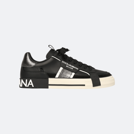 Dolce & Gabbana Logo-Strap Leather Sneakers – Black