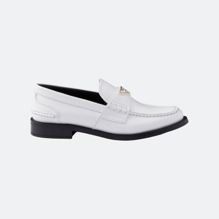 Prada Leather Loafers with Triangle Logo – White (Women)