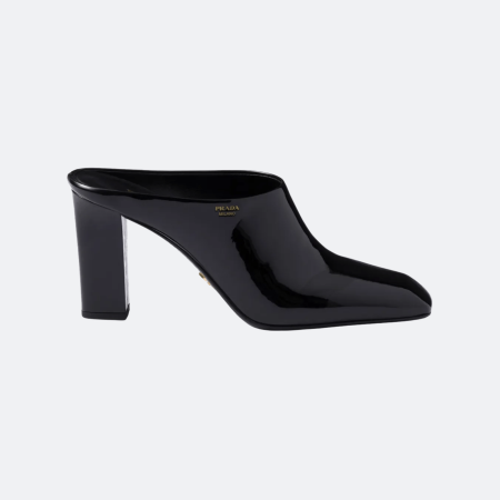 Prada Patent Leather Block Heel Mule – Black