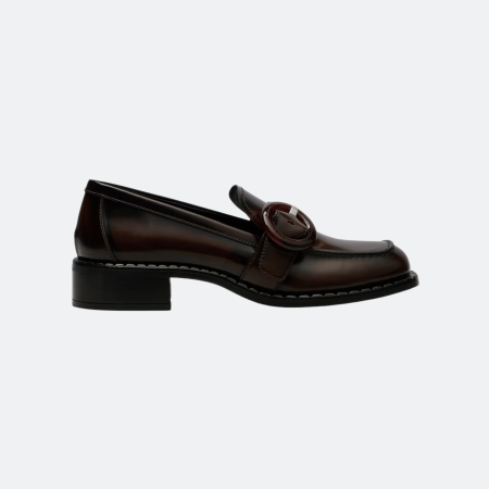 Prada Sienna Patent Leather Buckle Loafers - Brown