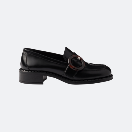 Prada Sienna Patent Leather Buckle Loafers - Black