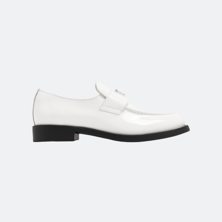 Patent Leather Loafers with Triangular Logo Plaque - White