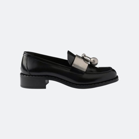 Prada Brushed Leather Loafers With Metal Ring - Black