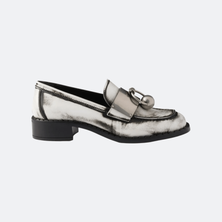 Prada Brushed Leather Loafers With Metal Ring - White