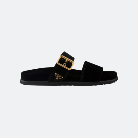 Prada Velvet Slide Sandals – Black