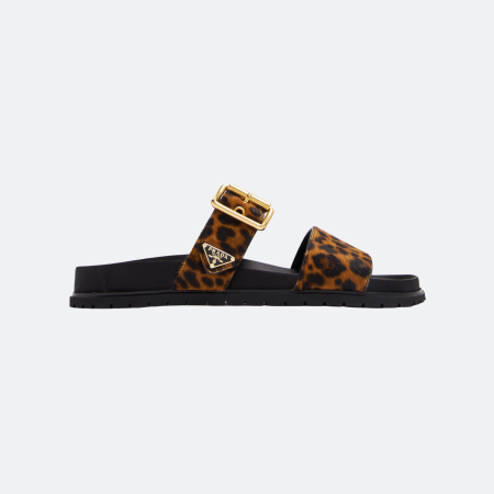 Prada Haircalf Leopard-Print Slide Sandals