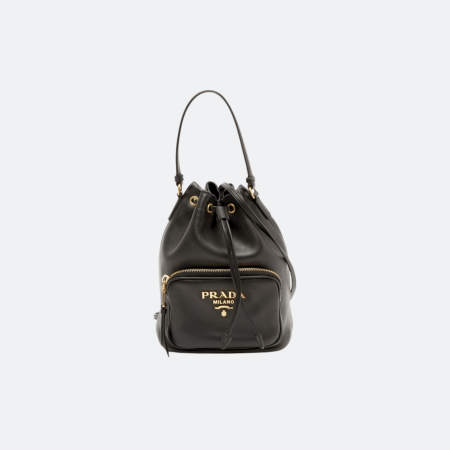 Prada Duet Leather Small Bucket Bag — Black