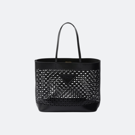 Prada Logo-Perforated Tote Bag - Black