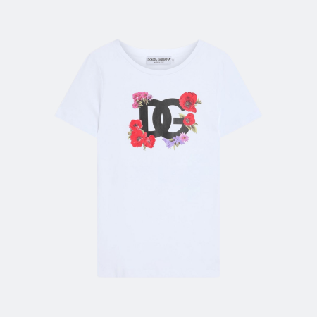 Dolce & Gabbana Floral‑Embroidered Cotton T‑Shirt - White