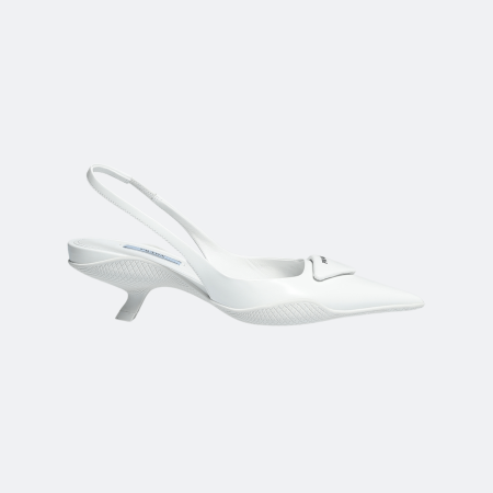 Prada Vela Pointed Toe Slingback Pumps - White