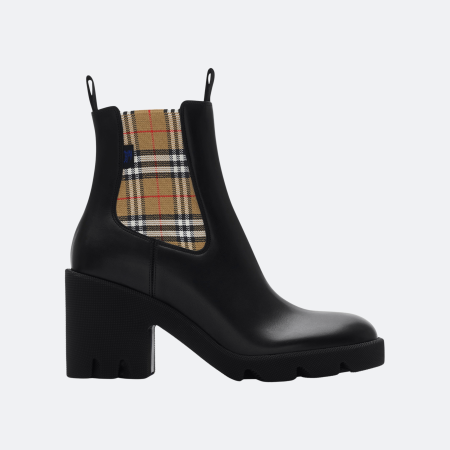 Burberry Check Panel Leather Chelsea Boots - Black