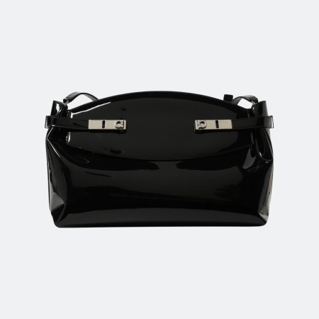 Salvatore Ferragamo “Hug” Large Patent Leather Shoulder Bag - Black