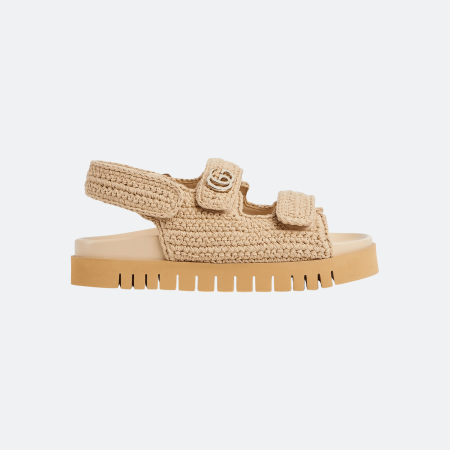 Gucci Marmont GG Logo Embellished Crochet Sandals - Beige