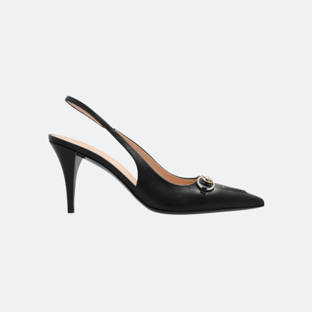 Gucci Horsebit Leather Stiletto Heel Slingback Pump - Black