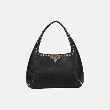 Valentino Garavani Rockstud Small Leather Hobo Bag - Black