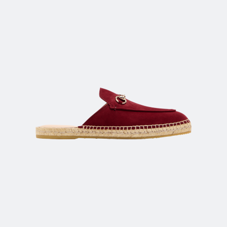 Gucci Horsebit Suede Espadrille Women Mule - Burgundy