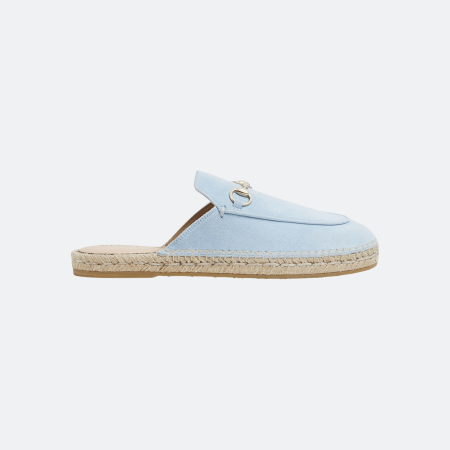 Gucci Horsebit Suede Espadrille Women Mule - Blue