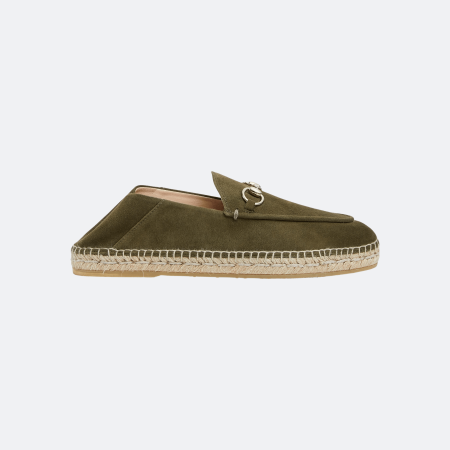 Gucci Horsebit Suede Women Espadrille - Green