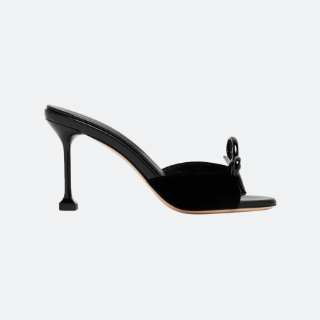 Miu Miu Bow-Detail Velvet Mule Sandals - Black