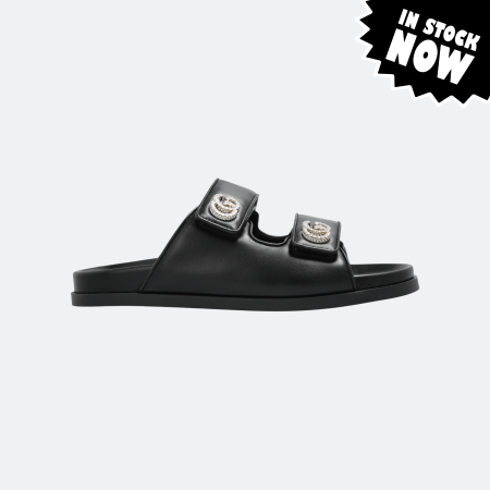Gucci Crystal GG Logo Embellished Leather Slide Sandal - Black (In Stock - 38)