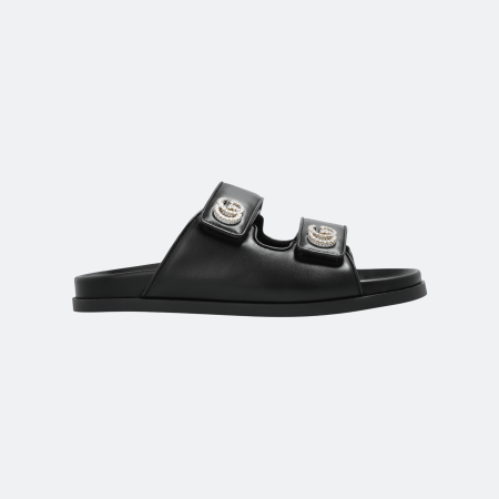 Gucci Crystal GG Logo Embellished Leather Slide Sandal - Black