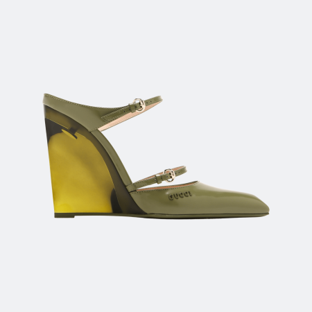 Gucci Christy 110 Wedge Pumps – Olive Green