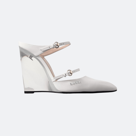 Gucci Christy 110 Wedge Pumps – White