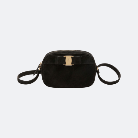 Ferragamo Vara Bow Suede Camera Bag – Black