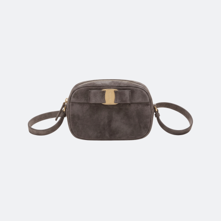 Ferragamo Vara Bow Suede Camera Bag – Fume Grey