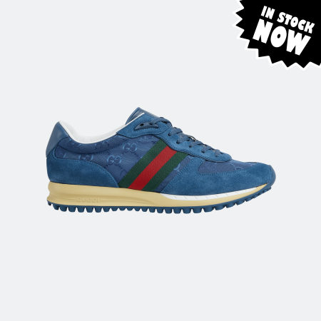 Gucci GG Canvas Web Runner Sneaker for Men - Blue (41-41.5 in Stock)