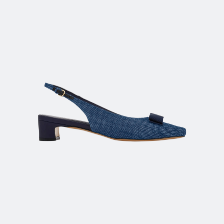 Ferragamo Rivada Denim Slingback Pumps - Denim Blue