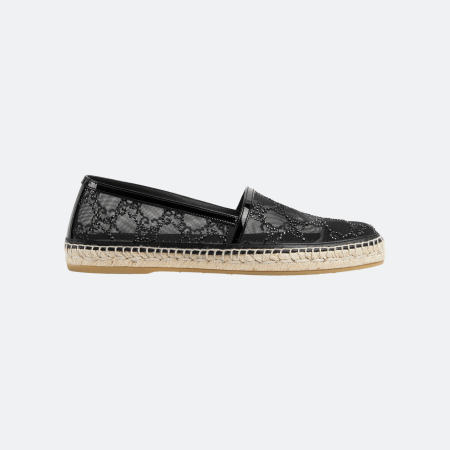 Gucci GG Crystal Embellished Espadrille Flats - Black