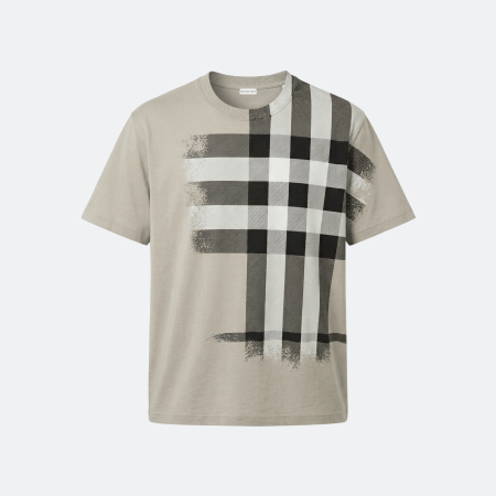 Burberry Check Print Cotton T-Shirt - Beige