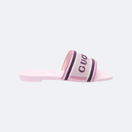 Gucci Logo-Embroidered Slide Sandals - Pink