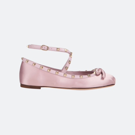 Valentino Garavani Rockstud Satin Ballerina With Tone-On-Tone Studs – Powder Pink