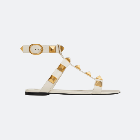 Valentino Garavani Roman Stud Flat Calfskin Sandal – Ivory