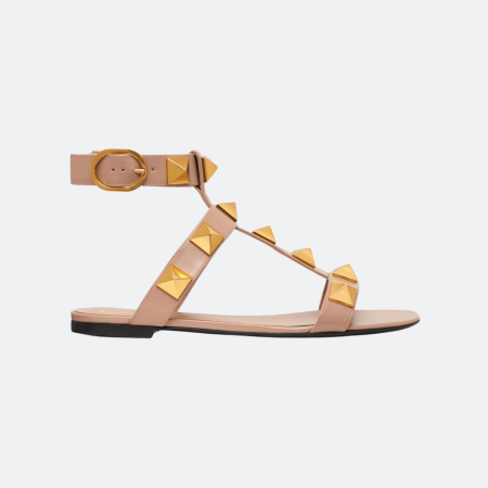 Valentino Garavani Roman Stud Flat Calfskin Sandal – Rose Nude
