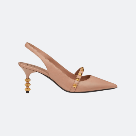 Valentino Garavani Rockstud Slingback Pump With Sculpted Heel In Kidskin 70 Mm – Rose Nude