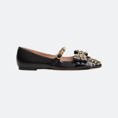 Valentino Garavani Mary-Jane Bowow Ballerina In Kidskin With Studs – Black