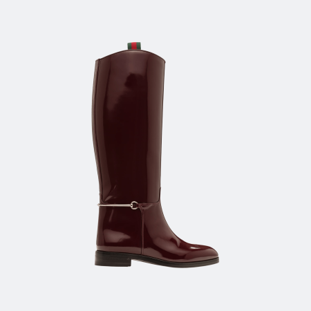 Gucci Horsebit Patent Leather High Boots - Burgundy