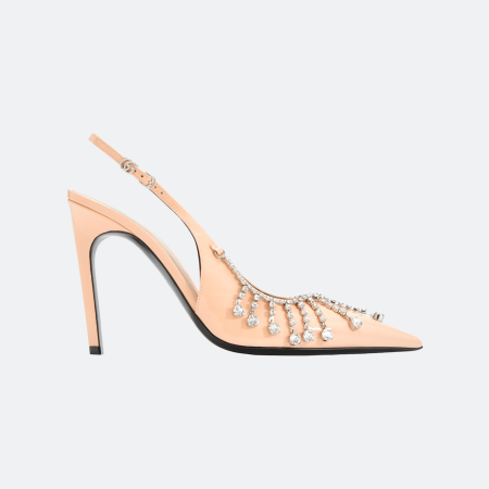 Gucci Crystal Embellished 105 mm Slingback Pumps In Patent Leather – Nude