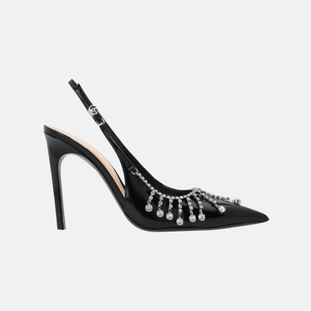 Gucci Crystal Embellished 105 mm Slingback Pumps In Patent Leather – Black