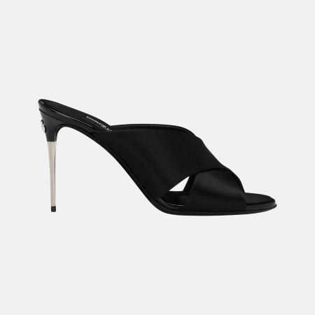 Dolce & Gabbana Satin Cross Strap Mule Sandals - Black