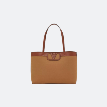 Valentino Garavani VLogo Canvas Tote Bag - Camel