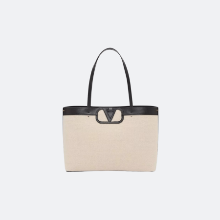 Valentino Garavani VLogo Canvas Tote Bag - Beige-Black